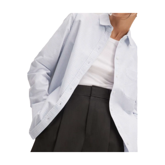 Everlane NWT Women’s Long Sleeve Button Down Oversized 100% Cotton Striped Mint - Picture 6 of 10